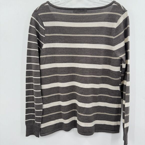 Smartwool Striped V-Neck Sweater Size S Brown Merino Wool Quiet Luxury Office - Picture 2 of 9